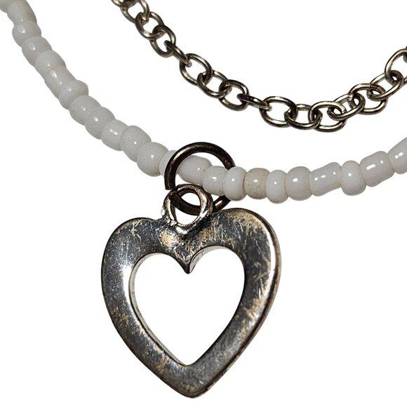 Handmade Beaded Heart Charm Multilayer Bracelet White Beads Twine Rope Love - Picture 2 of 4